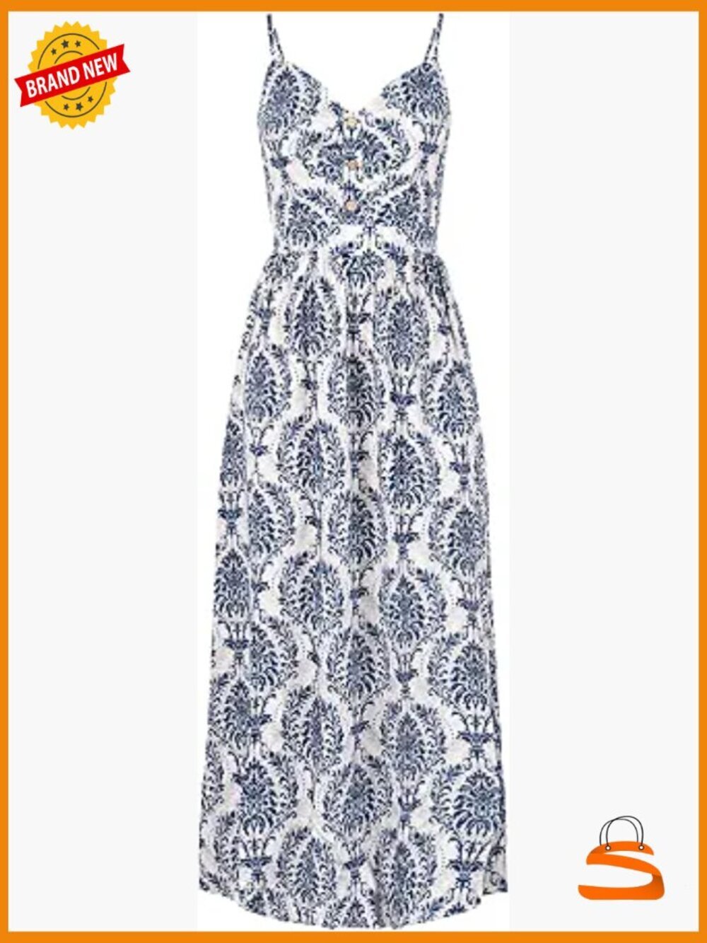 Women's Floral Paisley Maxi Dress Spaghetti Strap Tie Back Sundress